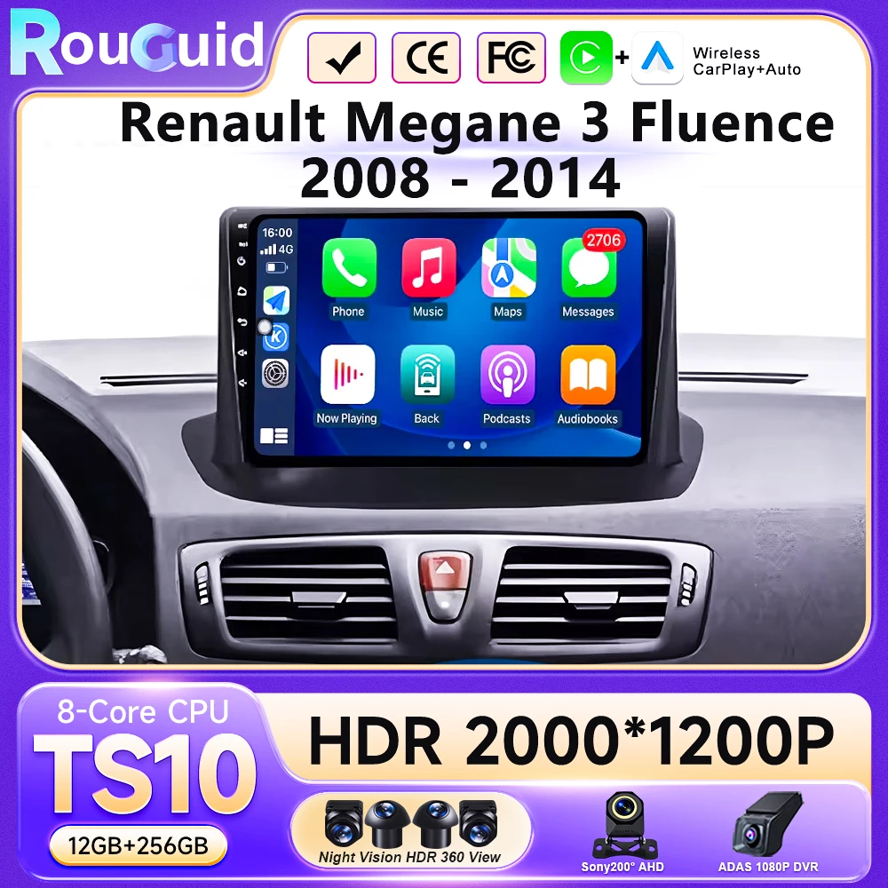 Car Radio For Renault Megane 3 Fluence Samsung SM3 Carplay Android 16 Multimedia Video Player Auto Stereo for 2008-2014 Models
