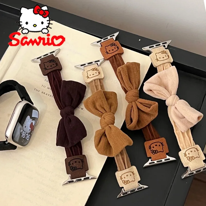 Sanrio Hello Kitty ремешок для часов Iwatch 45 мм 44 мм 41 мм 40 мм 38 мм Kawaii мультфильм милый женский плюшевый ремешок с бантом для девочек подарок на день рождения