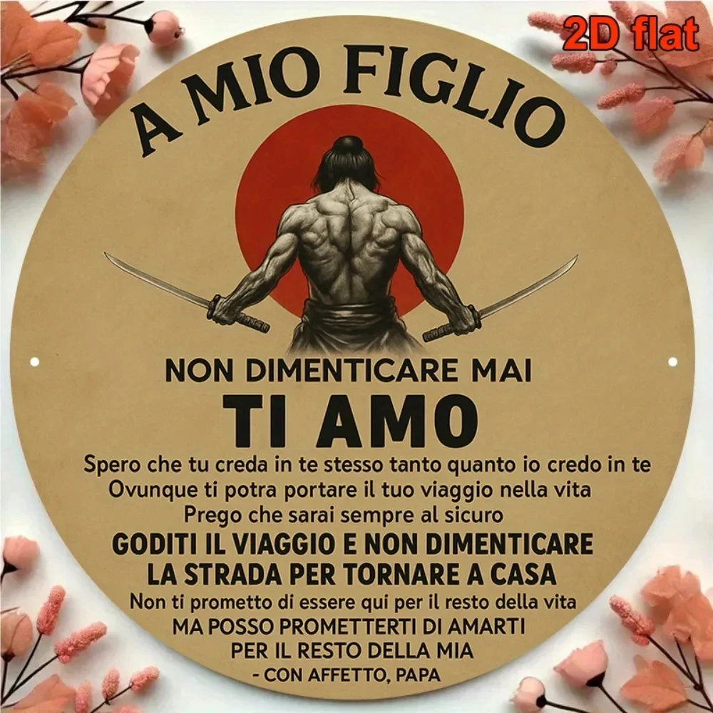Italian Father-Son Love Sign 8X 8inch Round Wall Art Metal Tin Sign Warrior Dad Family Office Man Cave Bedroom Bar Cafe Motto