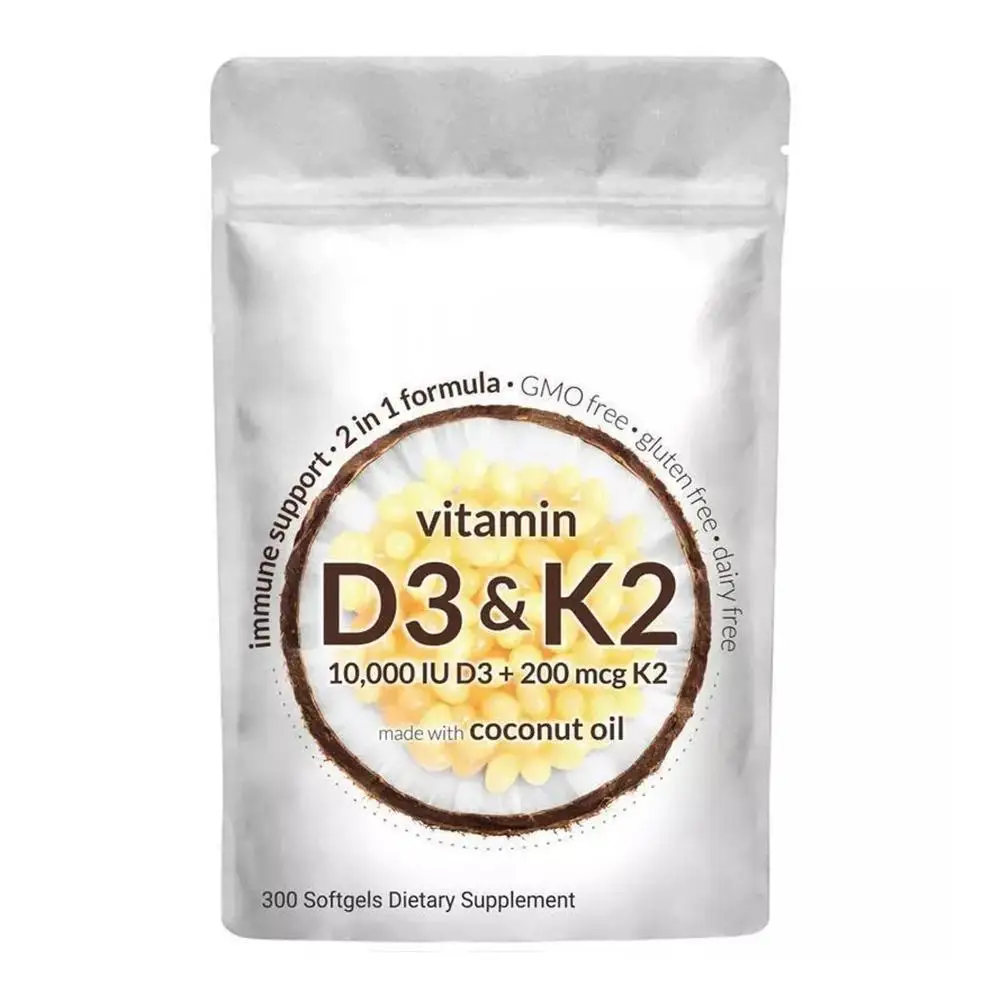 300 cápsulas 2 en 1 vitamina formal D3 + K2 suplemento cápsulas blandas aceite de coco que mejora la inmunidad apoya la salud de los huesos y los dientes