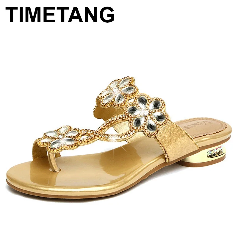 

2025 женские роскошные удобные дорожные тапочки на маленьком каблуке 3 см, шлепанцы с кристаллами и цветами, золотистые шлепанцы на выбор низкой цены, размеры 33-41