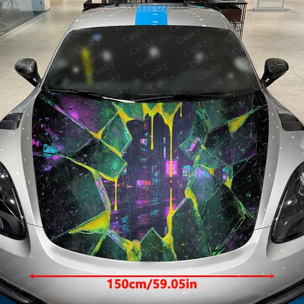 Cyber City Shattered Realm Car Vinyl Wrap, PVC Waterproof Car Hood Sticker, Self-Adhesive Scratch-Resistant Stickers