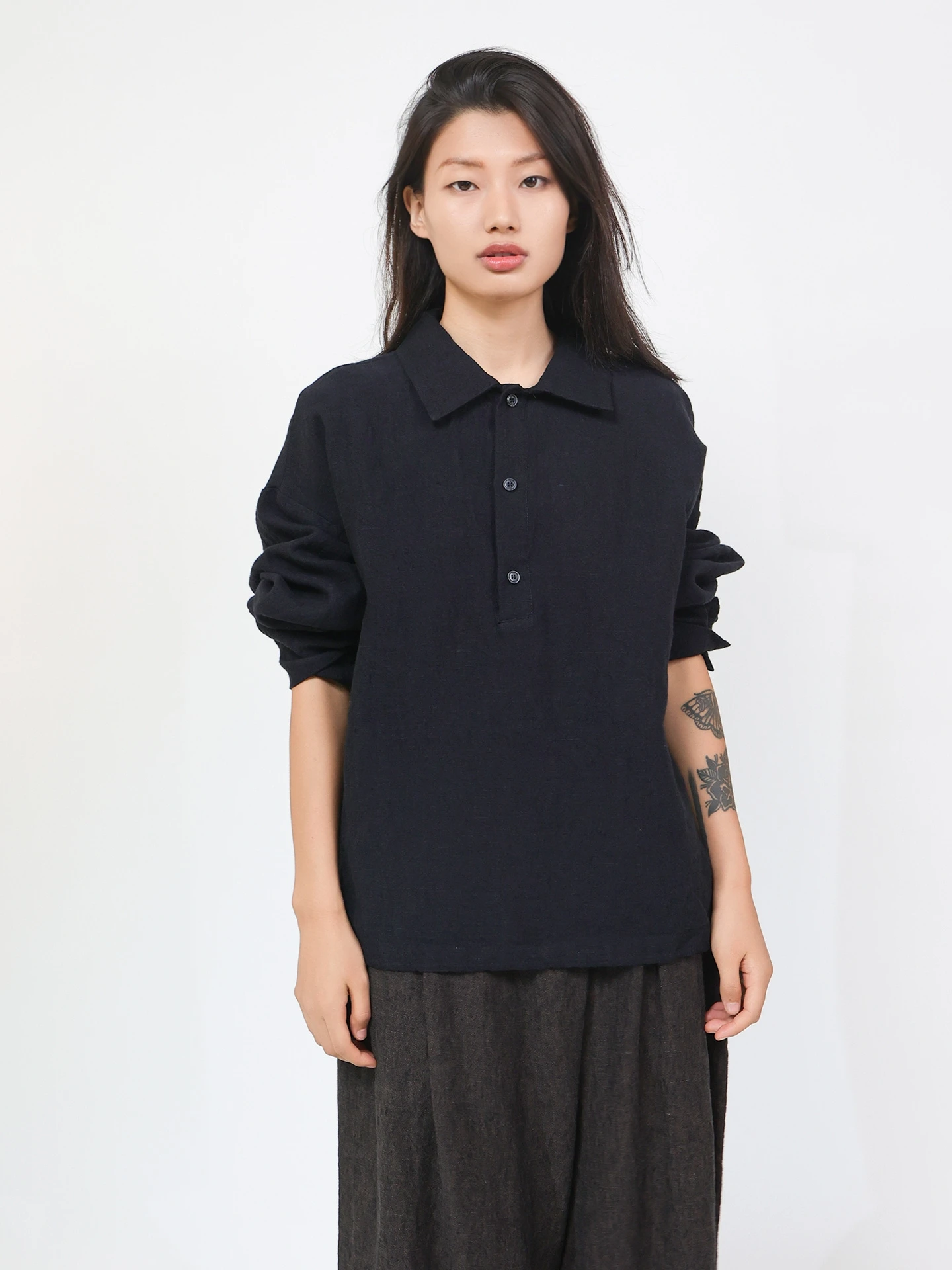 

Льняная рубашка с длинным рукавом и воротником для женщин, летне-осенняя, модная, дышащая, удобная, простая, повседневная