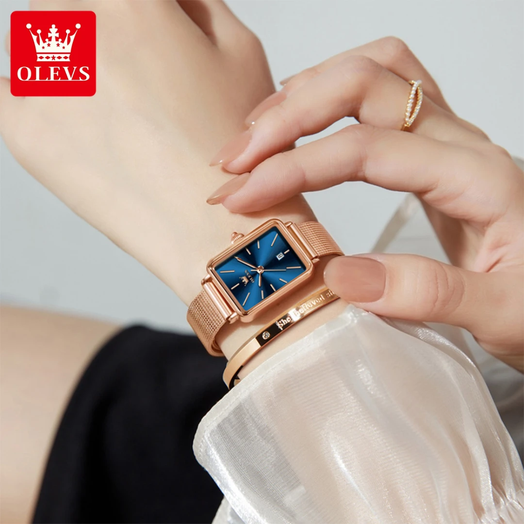 ساعة OLEVS 3692 كوارتز عصرية هدية من الفولاذ المقاوم للصدأ وحزام ساعة يد مربع الشكل وتقويم #4