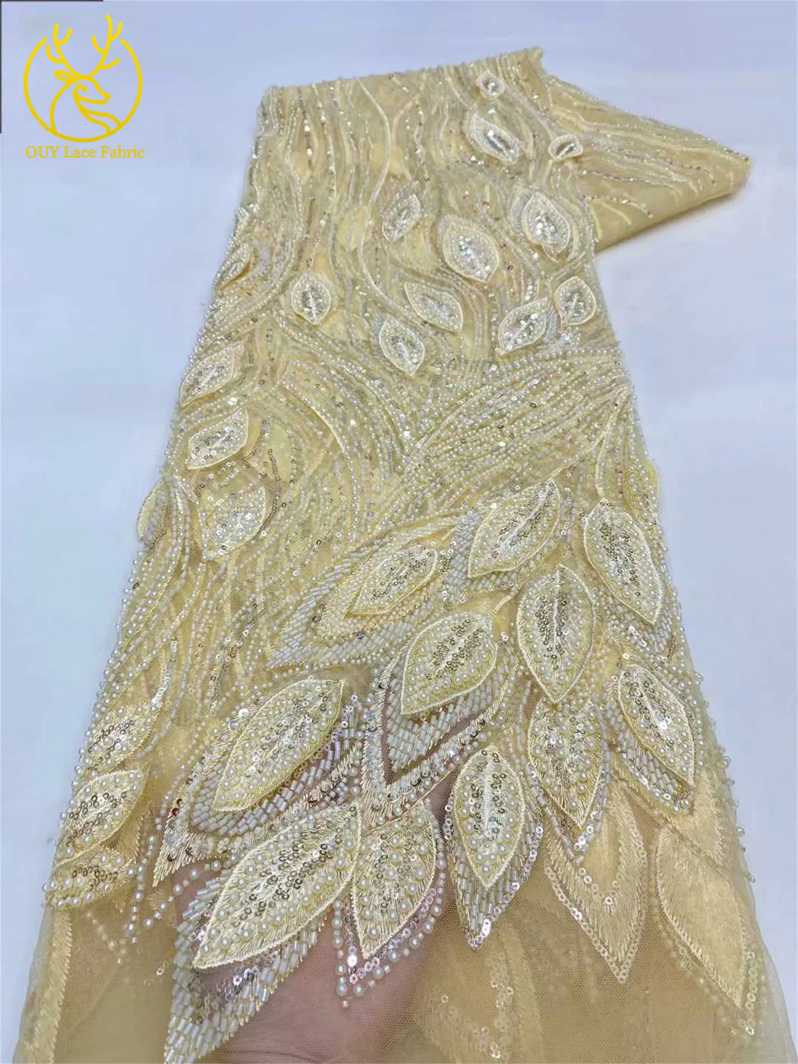 Luxuriöser französischer 3D-bestickter Perlen-Tüll-Spitzenstoff 2026 – Hochwertiger nigerianischer Pailletten-Spitzenstoff für Brautkleider und Hochzeitskleider – Detail 18