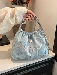 Shiny Sequin Denim Handbags Women's Personalized Chains Banquet One Shoulder Bags Ladies Party Versatile Clutch Bag Pouch 