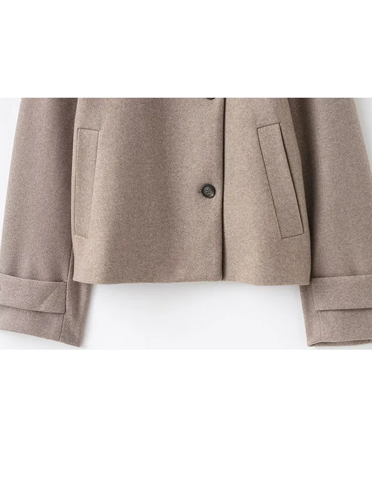 HH femmes automne hiver col montant haut bouton manches longues poches latérales simple boutonnage veste courte Style de rue veste