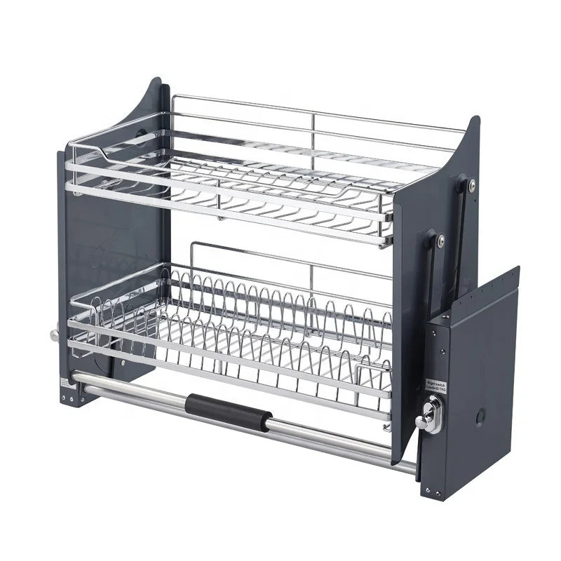 

Stainless Steel Dish&Bowl Lifting Pull-out Basket Shelf Organizer Cabinet Kitchen Tableware Storage Shelf Pull Down Basket