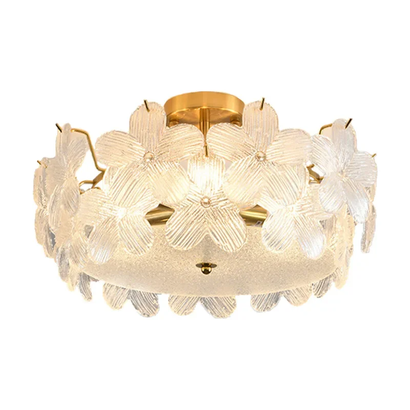 Glass flower girl bedroom ceiling light cream wind French bedroom living room dining room petal cloakroom ceiling light