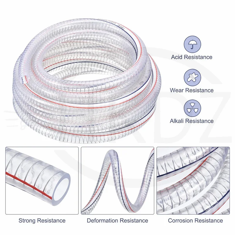 PVC Hose Pipe Heavy Duty Braided Steel Wire Reinforced Transparent Flexible Water Air Fuel OD 12mm -69mm ID 8mm -62mm