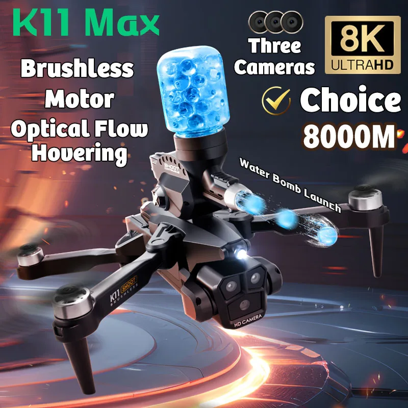 8K K11 Max Drone with Professional HD Three Camera Aerial Photography Aircraft Water Bombs Obstacle Avoidance Foldable Quadcopte