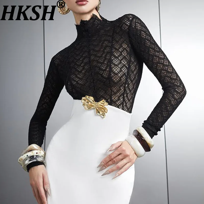 

HKSH Summer Autumn Women Niche Style Fashion Inner Wear Trendy High-end Sense T-shirt New Textured Slim Fit Versatile Top HK8665