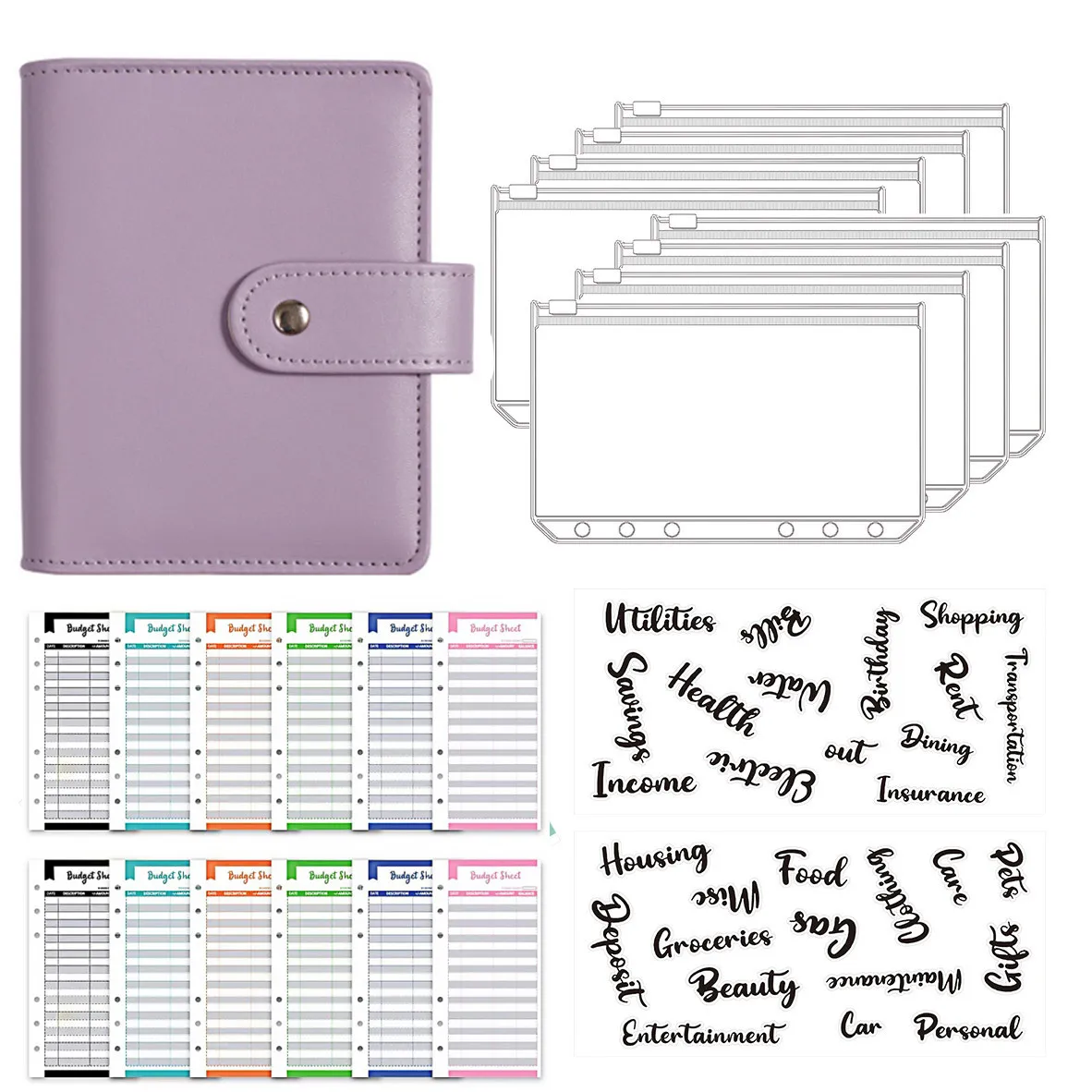 A7 PU หนังโน้ตบุ๊ค Binder Budget Planner Organizer Binder 8 Binder กระเป๋าและ 12 ชิ้นค่าใช้จ่าย Budget แผ่น