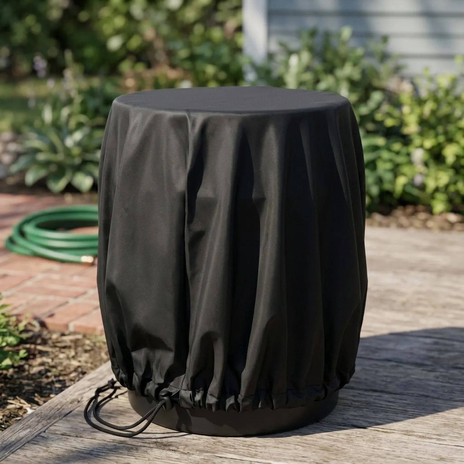 Water Storage Bucket Cover Black Oxford Fabric With Adjustable Drawstring For 55 Gallon Rain Outdoor Snow UV Protection