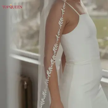 TOPQUEEN V129 Hochzeitsschleier Spitzenkante Brautschleier 3M Weiß Elfenbein Hochzeitsschleier Dünner Jakobsmuschel Spitzenbesatz Kathedrale Mantilla Veu