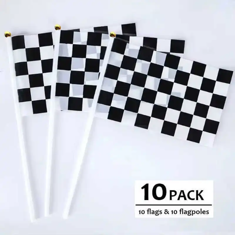 Checkered Auto Racing Flag F1 Sport Small 14x21cm Mini Chequered Banner With Flagpole For Decoration Celebration Match Game