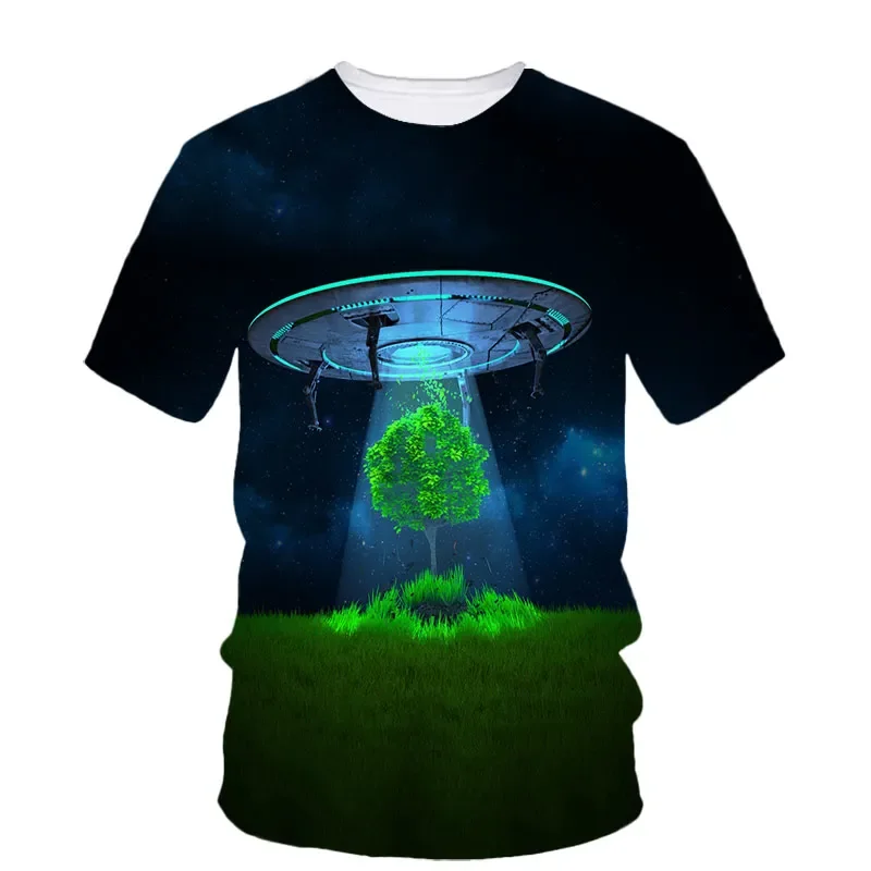 Summer New Men's Short Sleeve New Personality Ufo Alien 3d Printed Street Fashion Trend Hip Hop O Collar Loose Comfortable Top