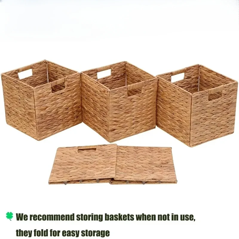 Storage Baskets Wicker Cube Baskets Foldable Handwoven Water Hyacinth Laundry Organizer