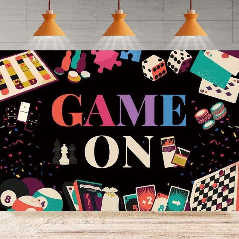 Game On Photography Backdrop Gambling Chess Card Game Night Background For Gaming Birthday Home Party Backdrop Wall Banner Decor