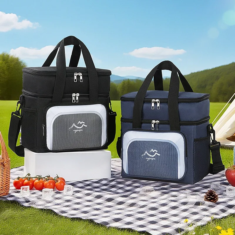 Doppelschichtiger Eisbeutel mit großem Fassungsvermögen, verdickte Picknicktasche aus Oxford-Stoff, multifunktionale Bento-Tasche, Lunchbox aus Aluminiumfolie, die