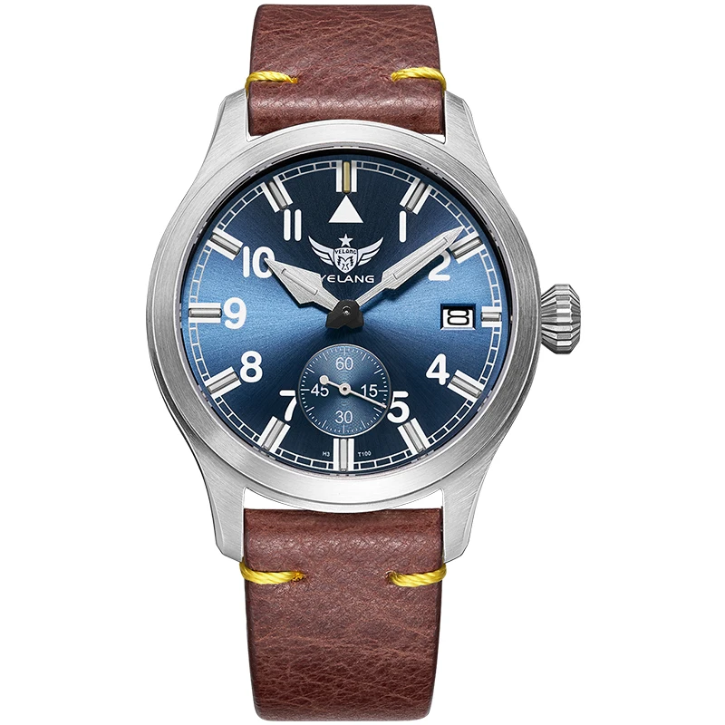 Reloj piloto YELANG para hombre, reloj de pulsera deportivo militar de cuarzo de 42MM, tubos luminosos, resistente al agua hasta 10ATM, segunda esfera de zafiro