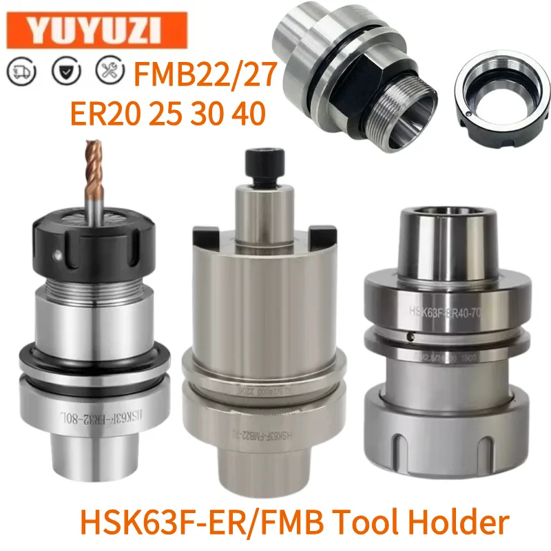 HSK63F Woodworking Tool Holder ER16 ER20 ER25/32/40 FMB22/27 High Precision Balanced Chuck HSK63F CNC Engraving Machine Parts