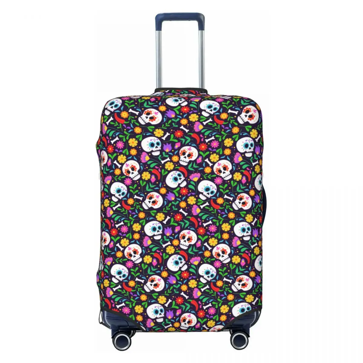 

Custom Fashion Mexican Flowers Day Of The Dead Sugar Skull Luggage Cover Protector Elastic Travel Suitcase Covers