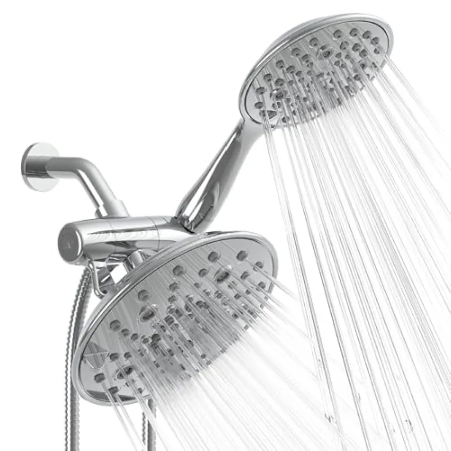 

Dual Shower Head for bathroom use, polished chrome, high pressure rainfall and handheld spray combo with 55 modes, easy-install