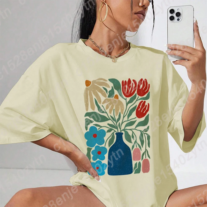 

Flower Print T-shirts, Women Summer T Shirt,Short Sleeve Round Neck Oversized Tee Shirt, Women's Clothing Tops