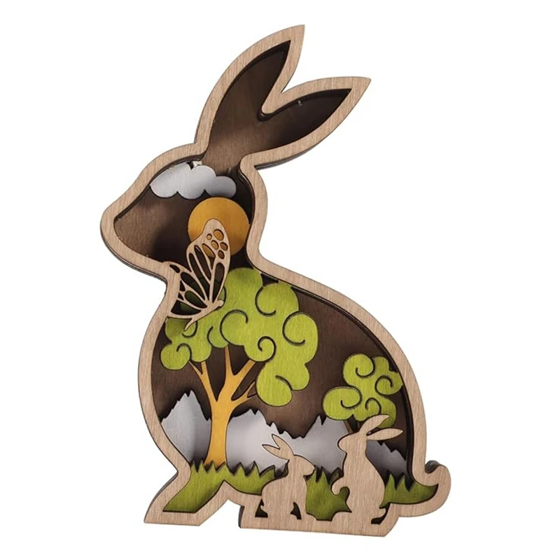 Adorno hueco, conejito de madera, decoraciones de madera, adornos de madera de Pascua