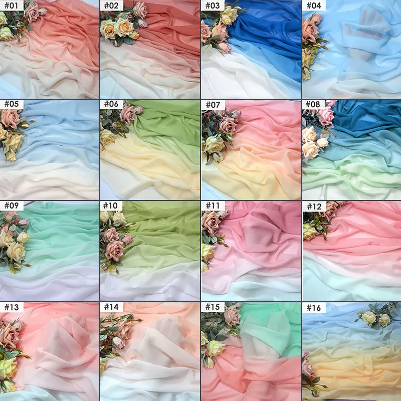 100*145Cm Rainbow Gradient Color Thin Chiffon Fabric 100D Organza Tulle Fabric Diy Ancient Style Hanfu Wedding Dress Stage Decor