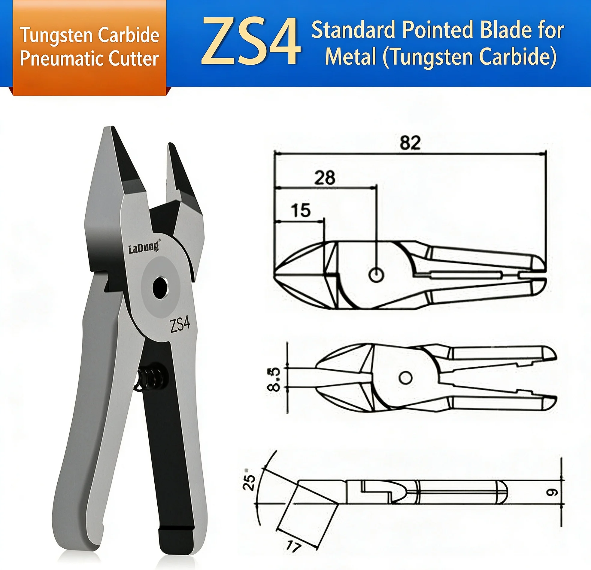 NS Series Cutter Shear Air Nipper Pneumatic Scissors ZS3.5 ZS4 Tungsten Steel Blade Head for Cutting for Iron, Copper Other Wire