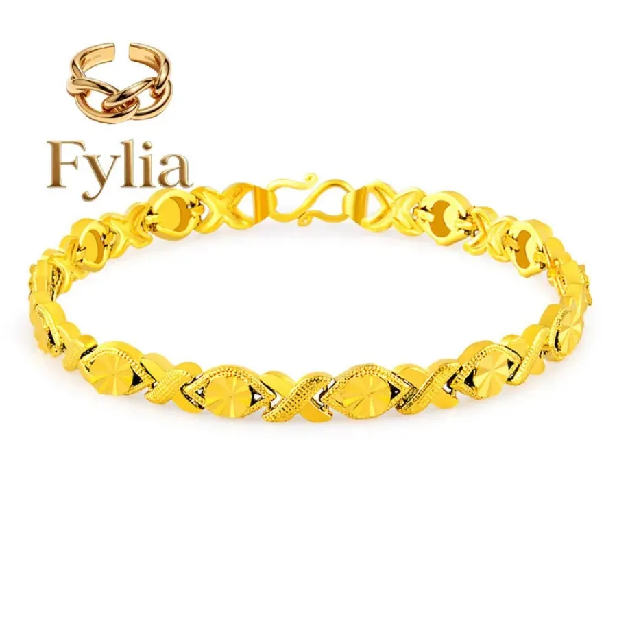 Fylia Jewelry   Luxury 24K 9999 Pure Gold real gold Women's Watch Strap Bracelet Eye Pattern Bracelet