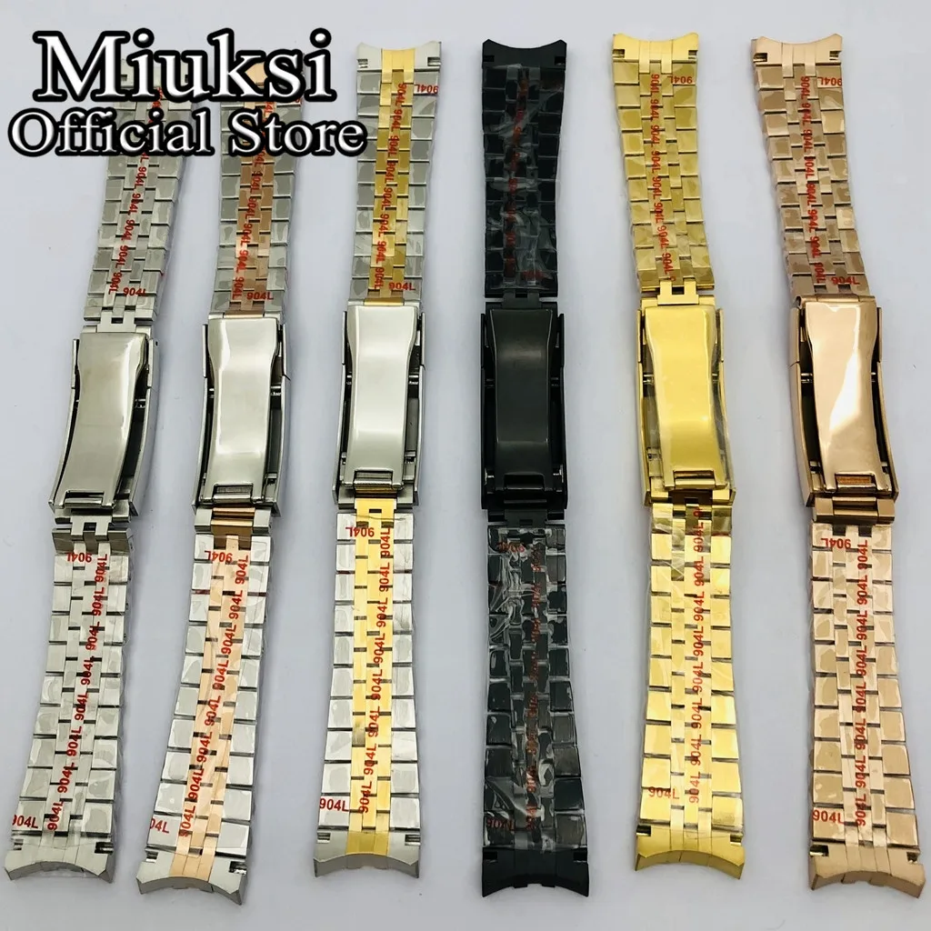 Miuksi 20mm silver black gold bracelet slide glide lock clasp 904L stainless steel strap fit watch case watch band