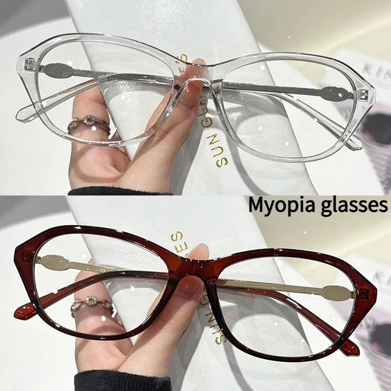 Myopia Glasses Anti Blue Light Oval Shaped with Metal Frames Myopia Glasses Suitable for Various Face Shapes 0 ~ -6.0