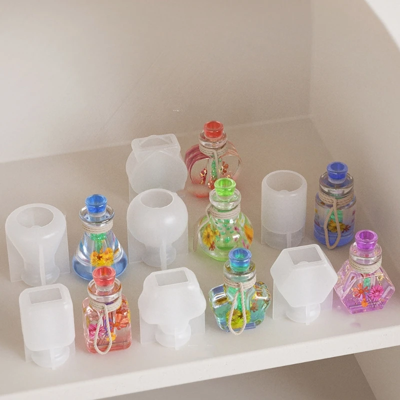 

DIY Silicone Mold for Handmade Drift Bottle Pendants Star & Heart Shaped Resin Mould for Wishing Keychain Charms Ornament