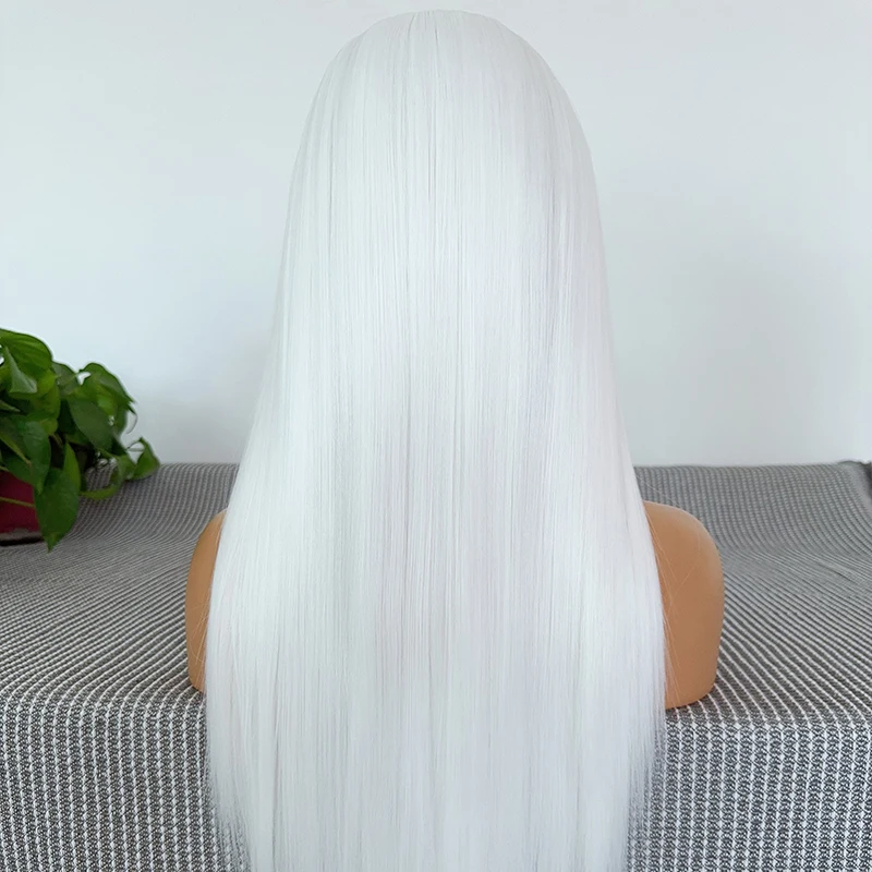 White Lace Front Wig for Fashion Women 13*4 Lace Frontal Wig 26Inch Long Straight Wigs High Quality Synthetic Wigs for Cosplay