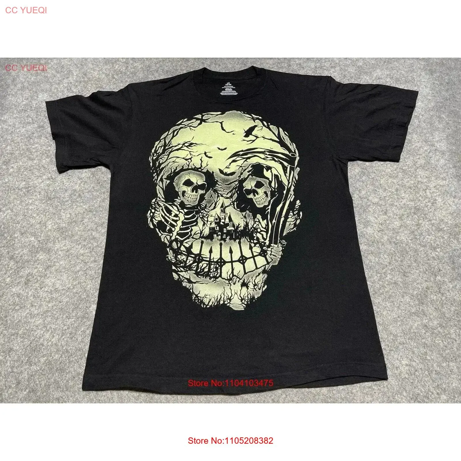 

Черная большая футболка с черепом на Хэллоуин GLOW IN THE DARK Death Horror Scary vintage, стираная, удобная, стильная, мягкая, растянутая