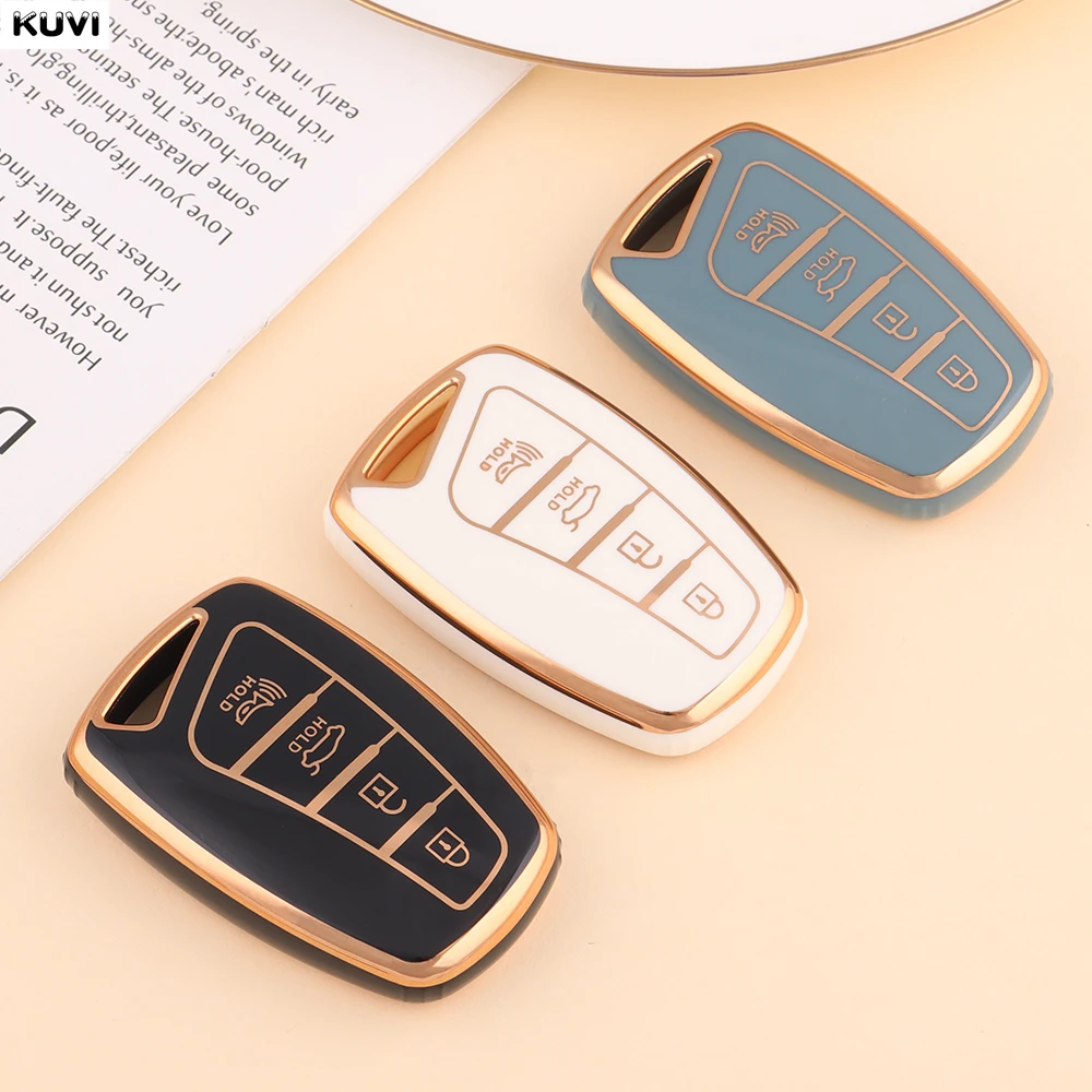 4 أزرار حافظة مفاتيح ذكية من البولي يوريثان غطاء فوب لشركة هيونداي غراندور HG سيدان جينيسيس G80 سانتا في 3DM جراند سانتا في 2018 IX45 EQUUS Azera