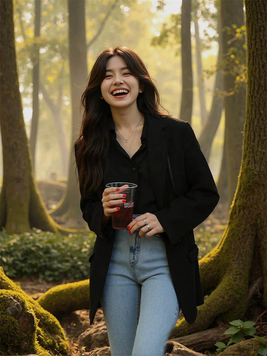 سترة نسائية سوداء بياقة مقلوبة ضرب مشتركة رشيقة محبو موسيقى الجاز مبطن تأثير الساتان رومانسية غسل البساطة كشكش #4