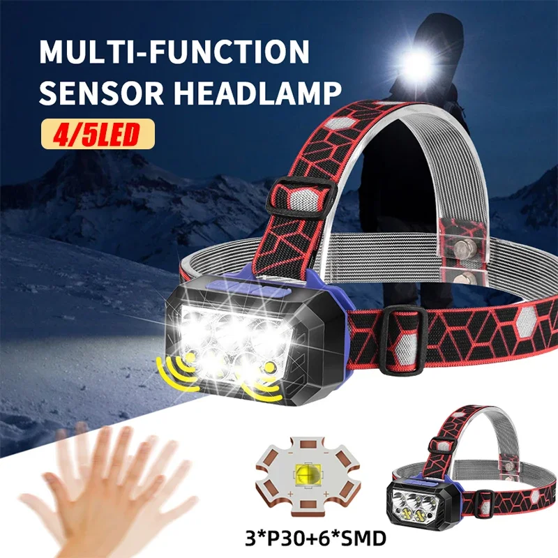 

Powerful Led Headlight 4/5 Led Strong Light Rechageable Motion Sensor Headlamp Fishing Camping Outdoor Head Lamp Work Flashlight