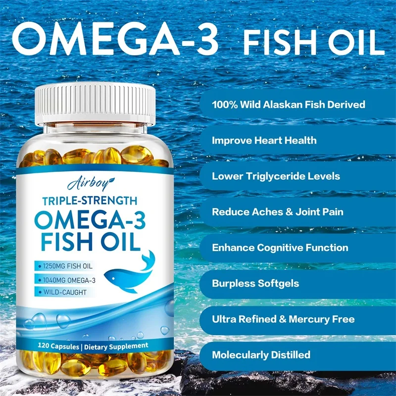 Omega 3 Fish Oil - Helps Brain & Cardiovascular System, Relief Eye Fatigue, Improve Cognitive & Learning Ability