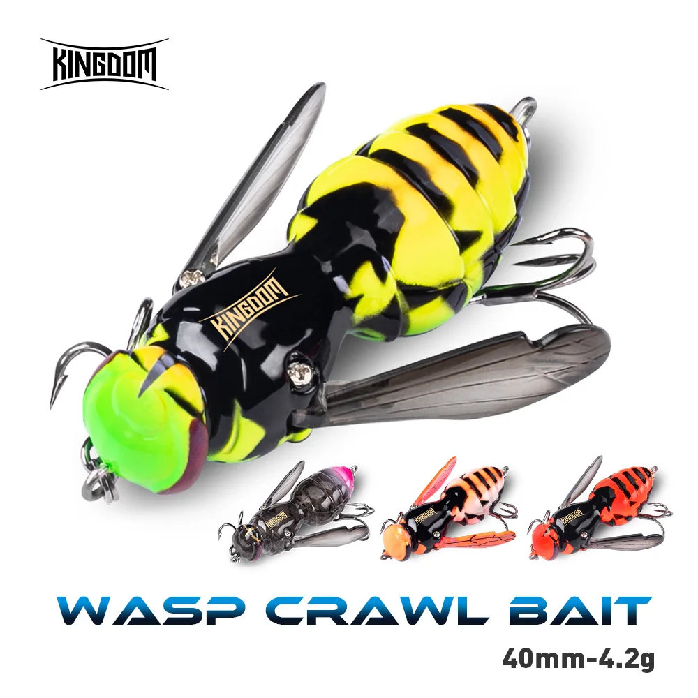 Kingdom Wasp Crawl Bait Artificiale 4.2g 40mm Galleggiante Insetto Bionic Richiamo di Pesca Swimbaits Esche Dure Bass Carpa Luccio Pesca