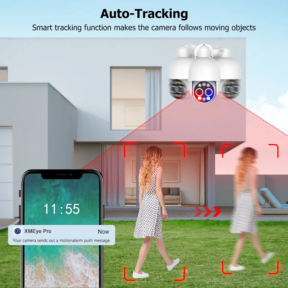 CN، 8MP، PTZ، POE، عدسة مزدوجة، 8X Hybrid، Zoom، Humananoid، تتبع تلقائي، رؤية ليلية ملونة، أمان، مراقبة، طقم، PT825