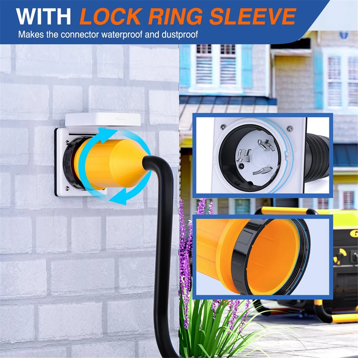 50AMP RV steker kunci Putar kabel listrik dengan penutup pengunci bot 125/250V Inlet pengganti pengunci wanita