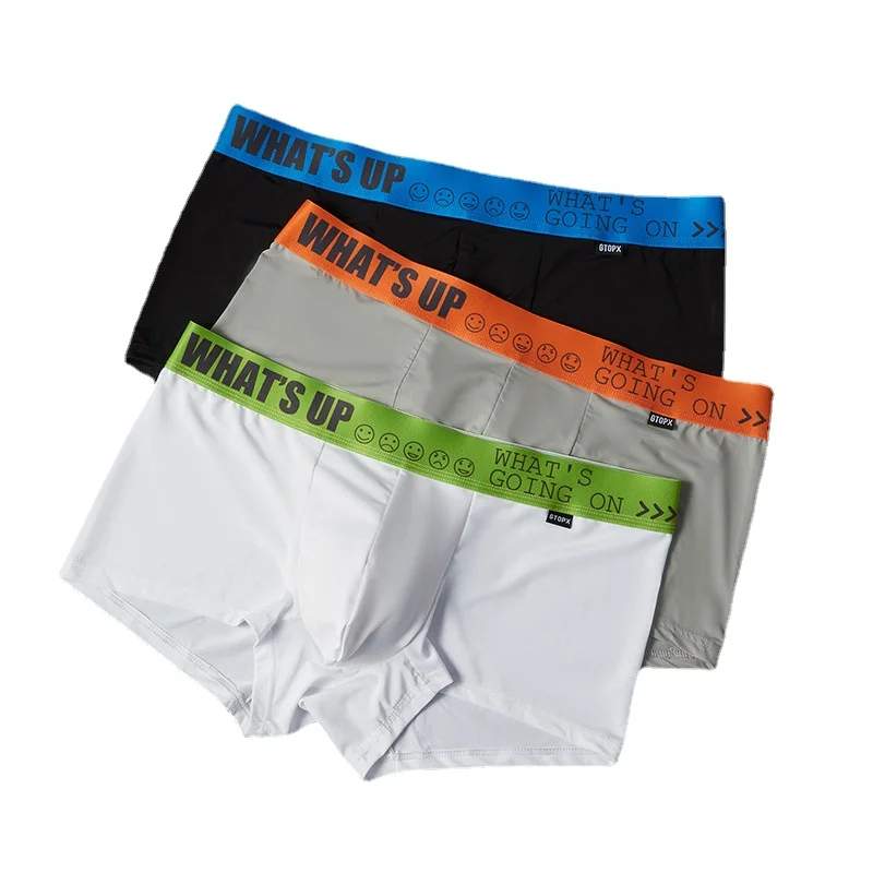 3-Pack GTOPX Mens Underwear Solid Color Thin Ice Silk Trunk with U Convex Low Waist Breathable Sports Boxers for Boys 3pcs/pack