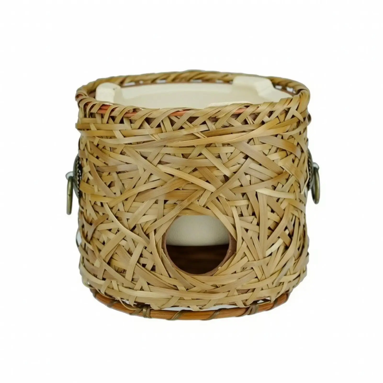 Handmade Indoor Tea Hearth Brazier Open Ventilation Design, Bamboo-Woven ember Brazier