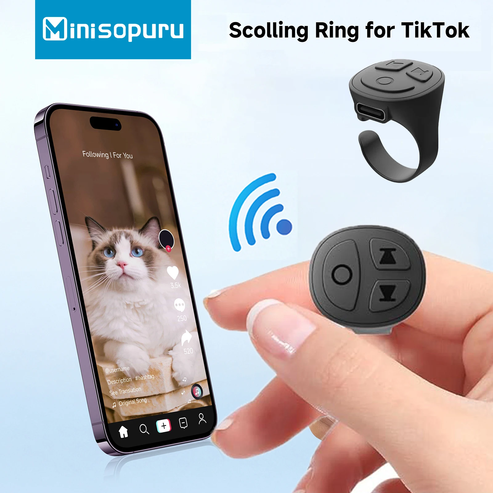 Minisopuru الهاتف التمرير عن بعد ل Tiktok حلقة التمرير بلوتوث التحكم عن بعد آيفون التمرير Selfie وحدة تحكم الفيديو