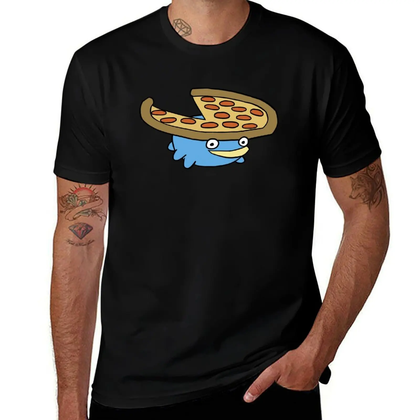 Pizza Lotad T-Shirt blau Archiv erhabene Hippie Kleidung Herren Grafik T-Shirts