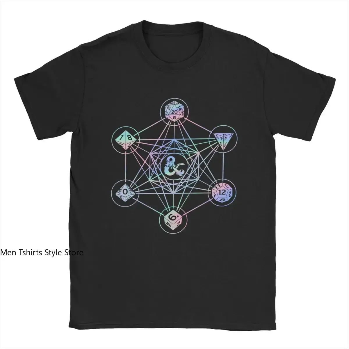 DnD Holographic Geometric Dice T-Shirts Men Game Amazing Pure Cotton Tee Shirt Crew Neck Short Sleeve T Shirt Big Size Tops